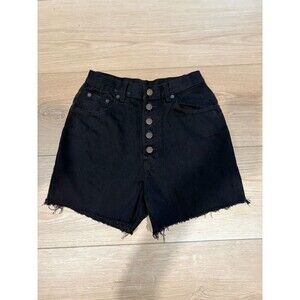 Jordache Black Denim Shorts Women's Size 7/8 High Waisted Button Fly Cutoff